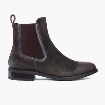 Buty Chelsea Damskie Thursday Boots Duchess Zamszowe Ciemny Oliwkowe | PL369ILH
