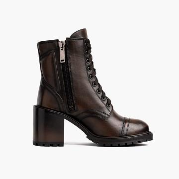Kozaki Damskie Thursday Boots Rebel Skórzane Czarne Kawa | PL390DFM25