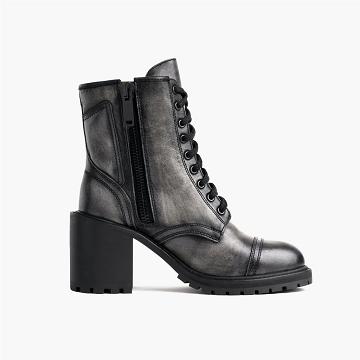 Kozaki Damskie Thursday Boots Rebel Skórzane Szare | PL390DFM26