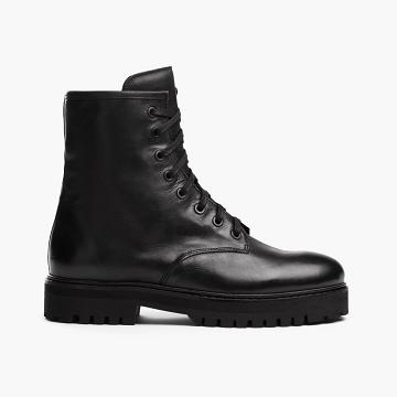 Kozaki Sznurowane Damskie Thursday Boots Combat Skórzane Czarne | PL344UZG