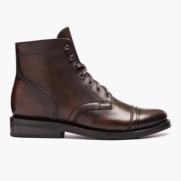 Kozaki Sznurowane Damskie Thursday Boots Captain Skórzane Rugged & Resilient Kawa | PL409ZUT