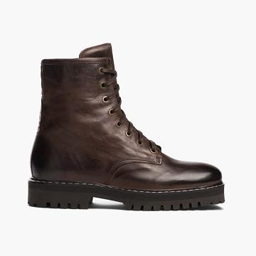 Kozaki Sznurowane Damskie Thursday Boots Combat Skórzane Brązowe | PL411KOR