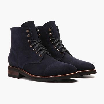 Kozaki Sznurowane Męskie Thursday Boots Captain Zamszowe Niebieskie | PL87RVD